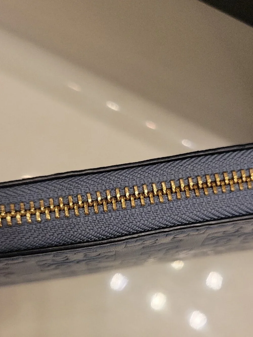 Tory Burch Periwinkle Embossed Logo Zip Wallet